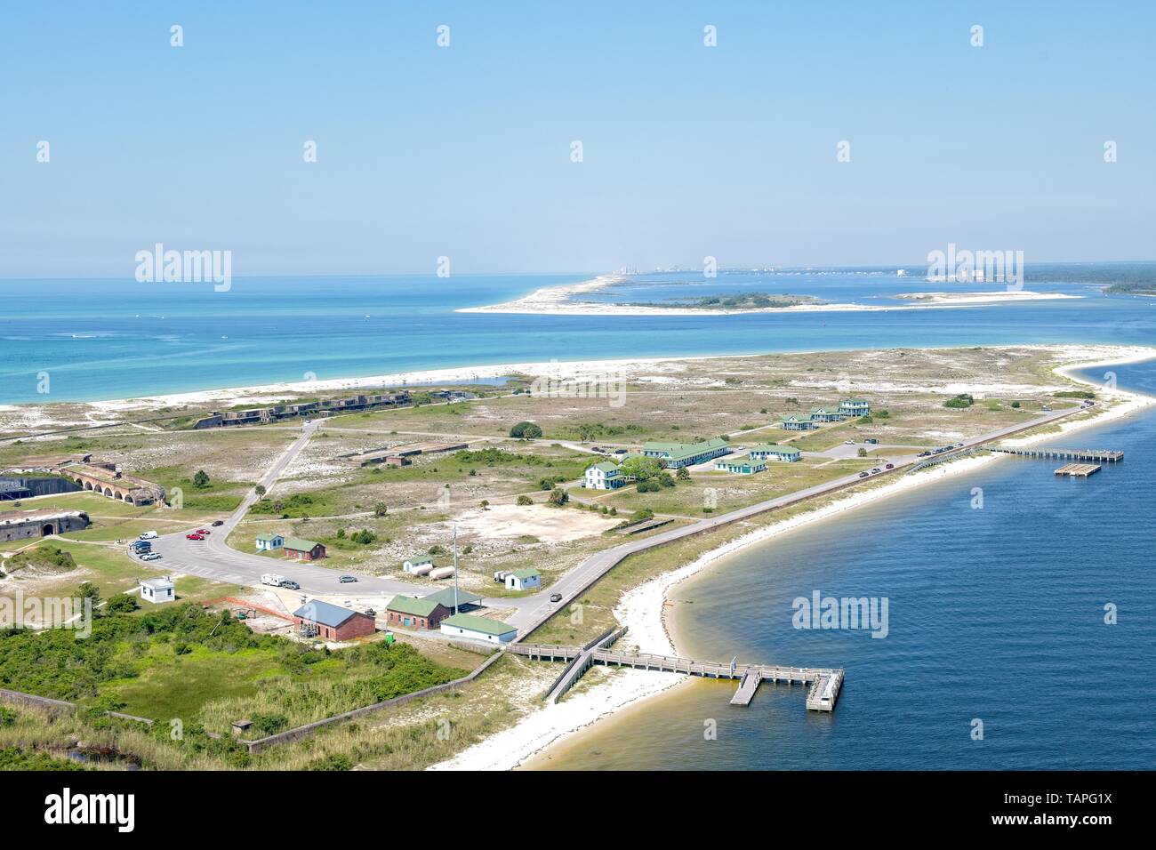 Une vue aérienne de Ft Pickens le long de Pensacola Beach, Floride USA Banque D'Images