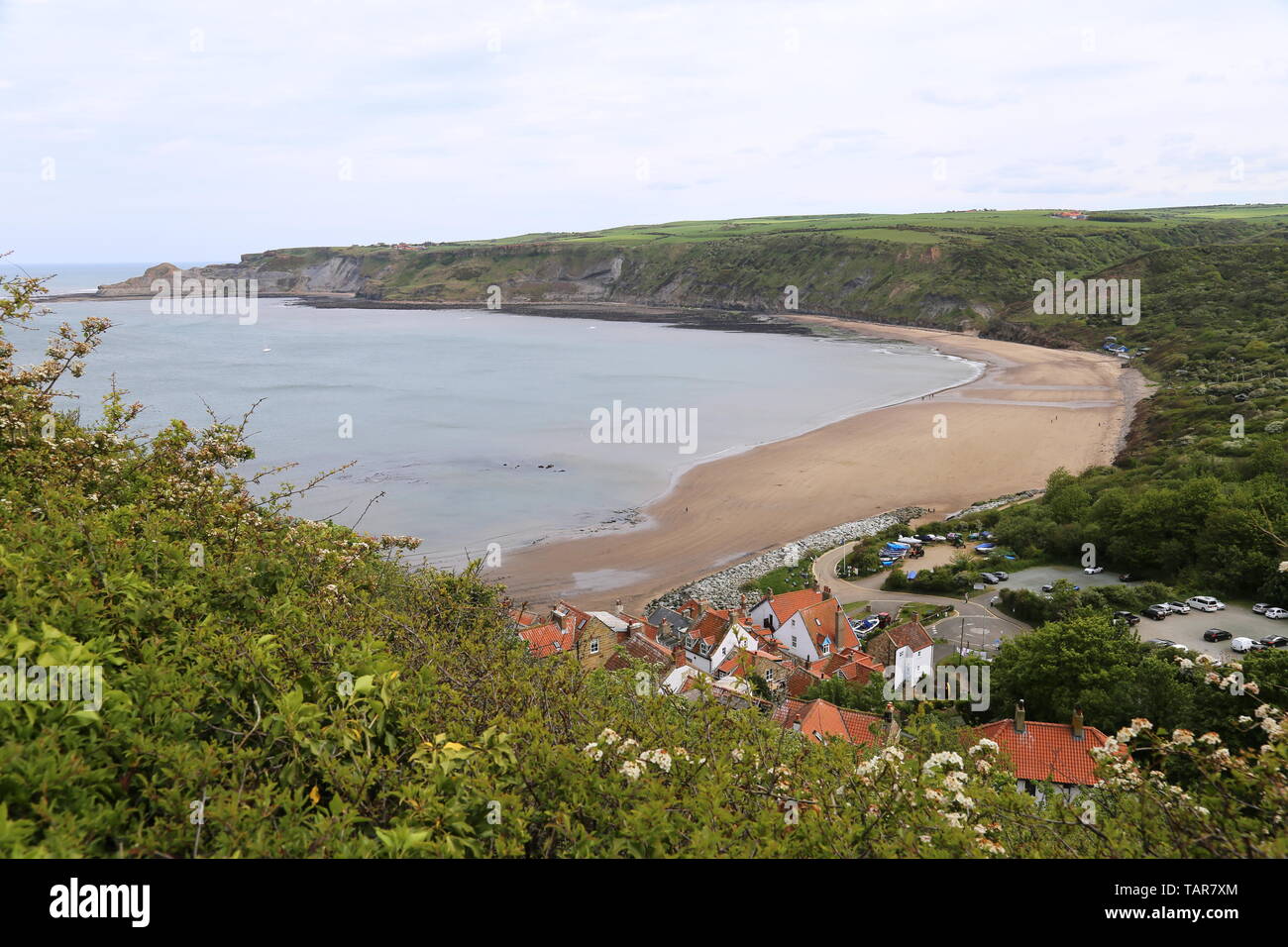 Runswick Bay à partir de la Banque mondiale Top Lane, Runswick, municipalité de Scarborough, North Yorkshire, Angleterre, Grande-Bretagne, Royaume-Uni, UK, Europe Banque D'Images