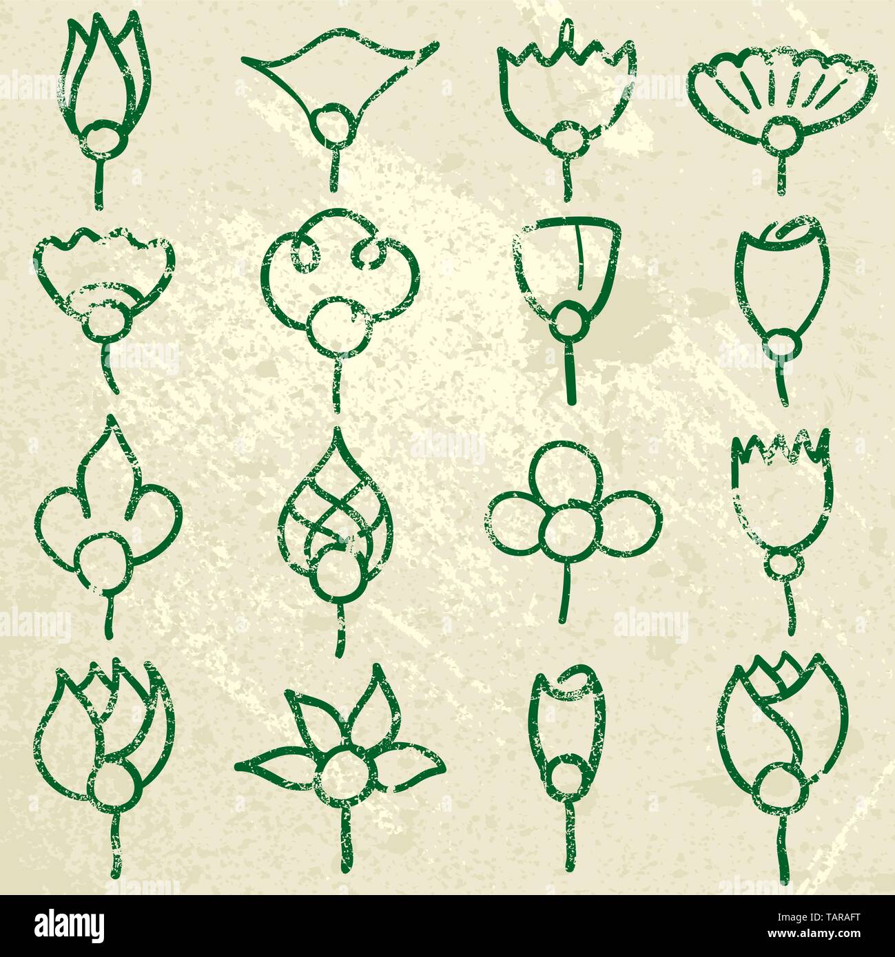 Vector illustration de fleurs fait main icons plus grunge background. Illustration de Vecteur