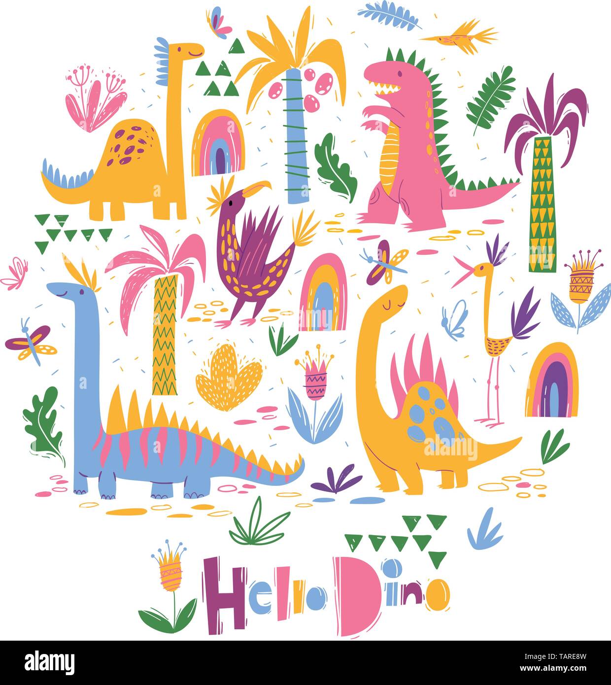 Conception vectorielle avec Mignon mignon les dinosaures dans un style moderne Illustration de Vecteur