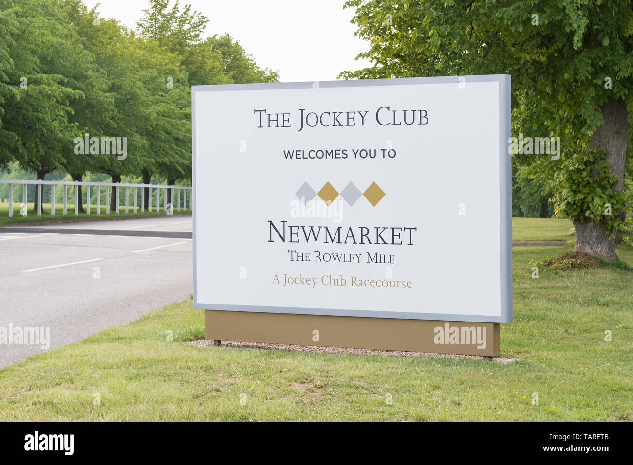 Le Jockey Club, Newmarket le panneau indicateur Rowley, Newmarket, England, UK Banque D'Images