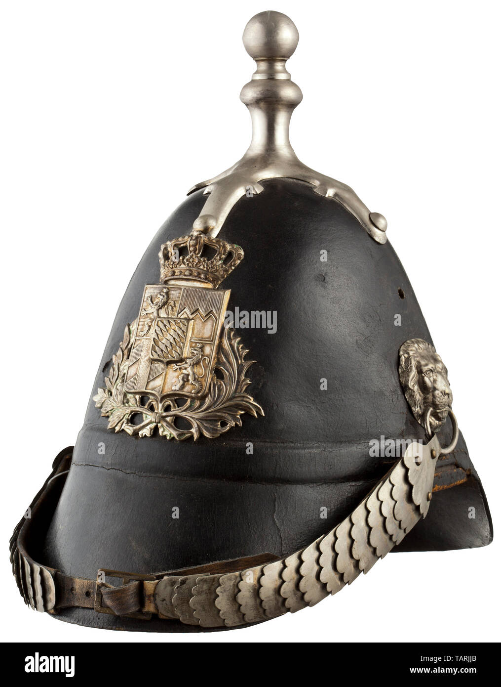 Pare-balles, casques, modèle 1848 de Landwehr bavarois (milice), infanterie cuir avec raccords d'argent, Editorial-Use-seulement Banque D'Images