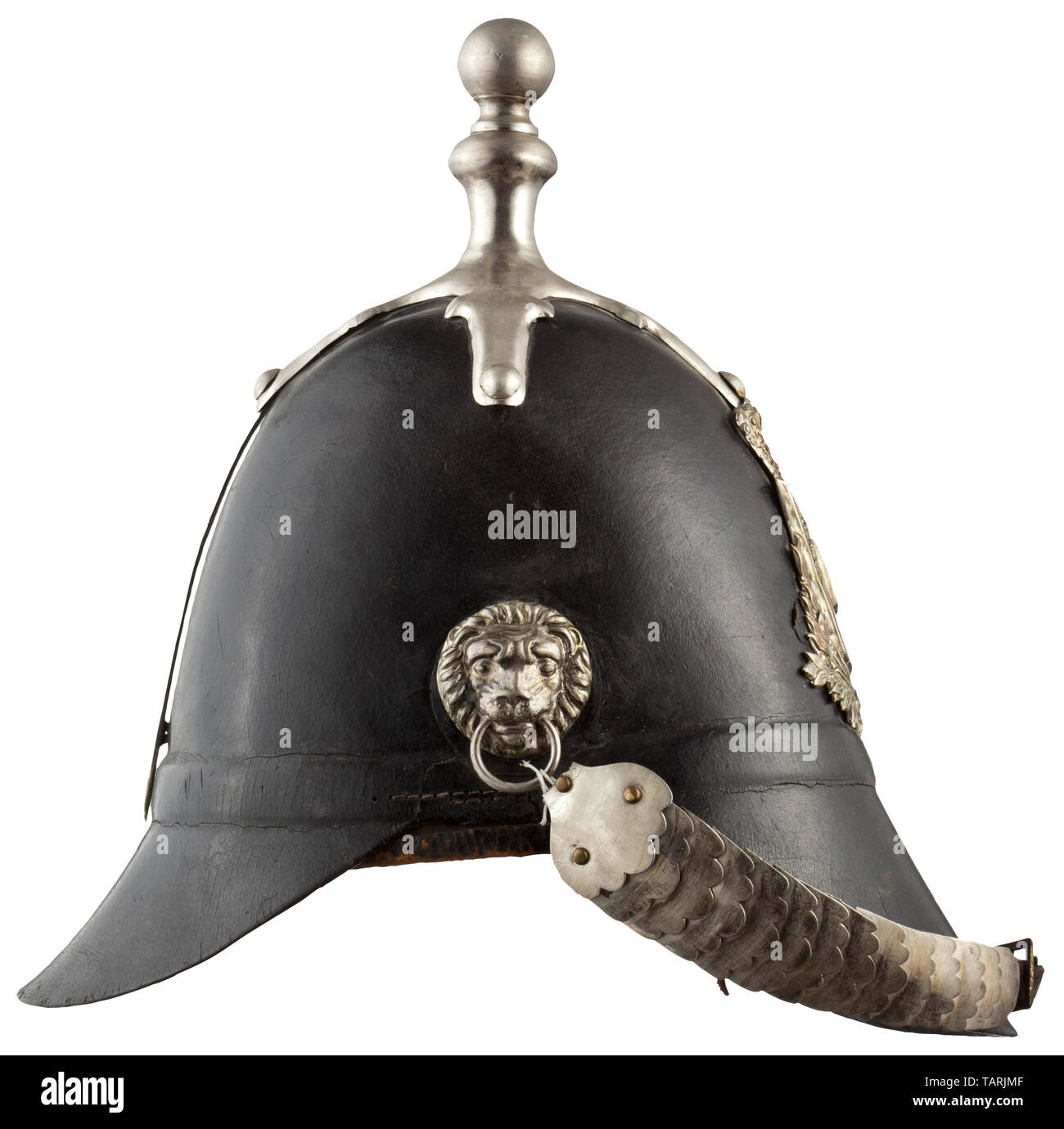 Pare-balles, casques, modèle 1848 de Landwehr bavarois (milice), infanterie cuir avec raccords d'argent, Editorial-Use-seulement Banque D'Images