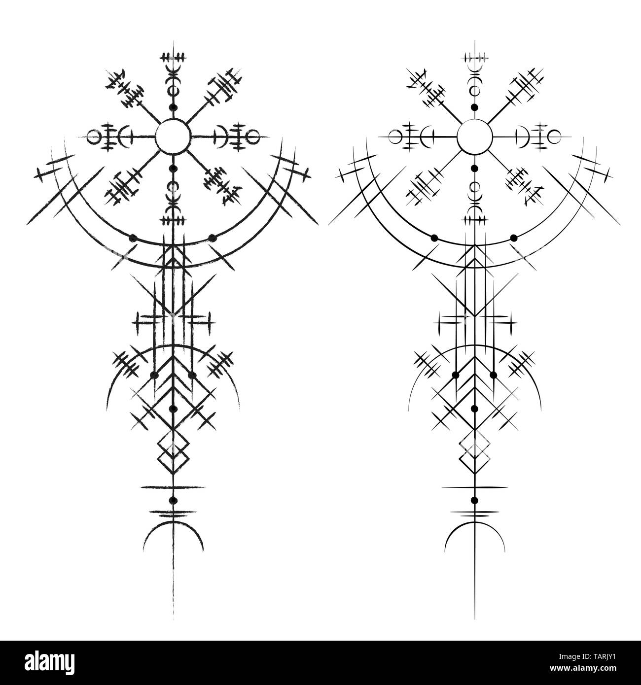 Black viking résumé symboles magiques isolé sur fond blanc Illustration de Vecteur
