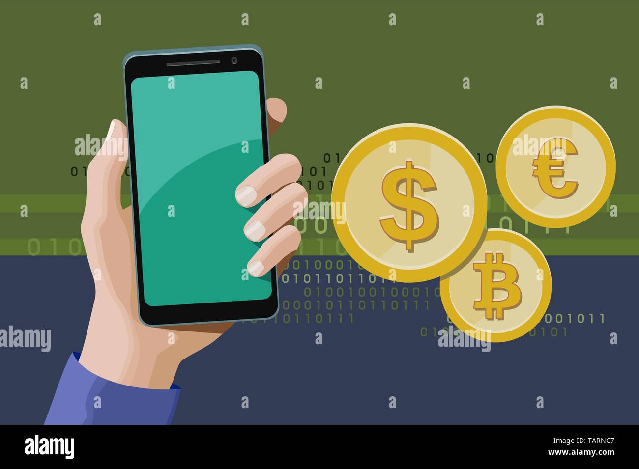 À l'aide d'un smartphone pour envoyer et recevoir de l'argent en ligne. Vector illustration. Illustration de Vecteur