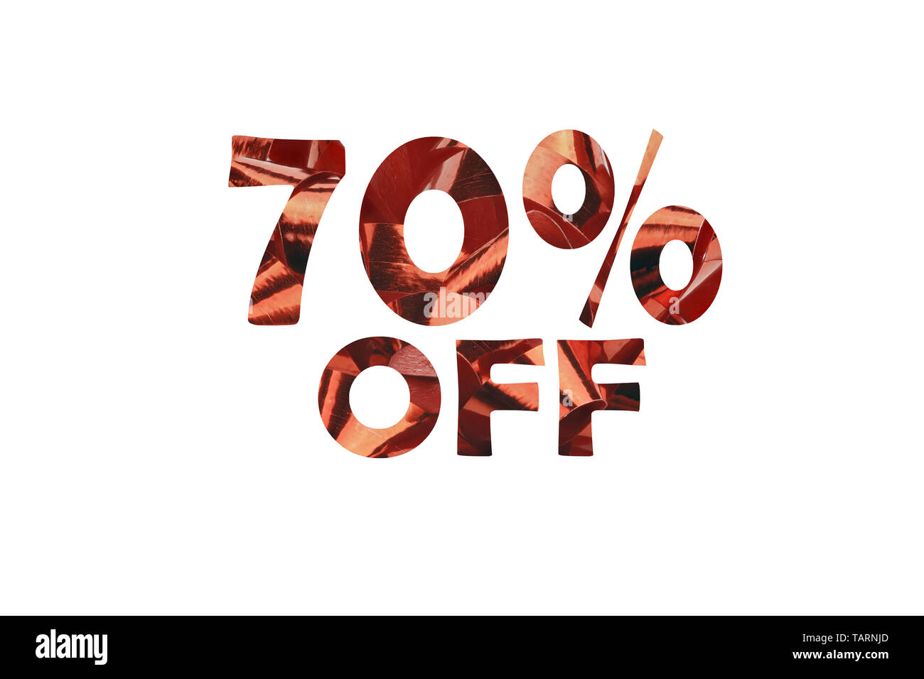 70 % d'escompte symbolisé par un texte coupé d'une boucle cadeau 70 % de réduction Banque D'Images