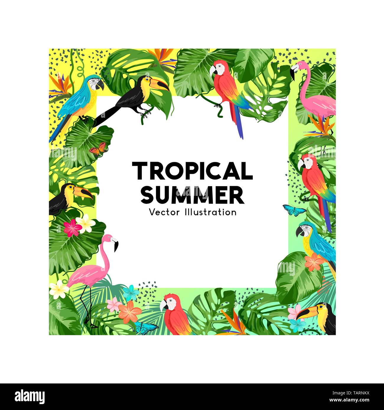 Un été tropical jungle background border design. Vector illustration. Illustration de Vecteur