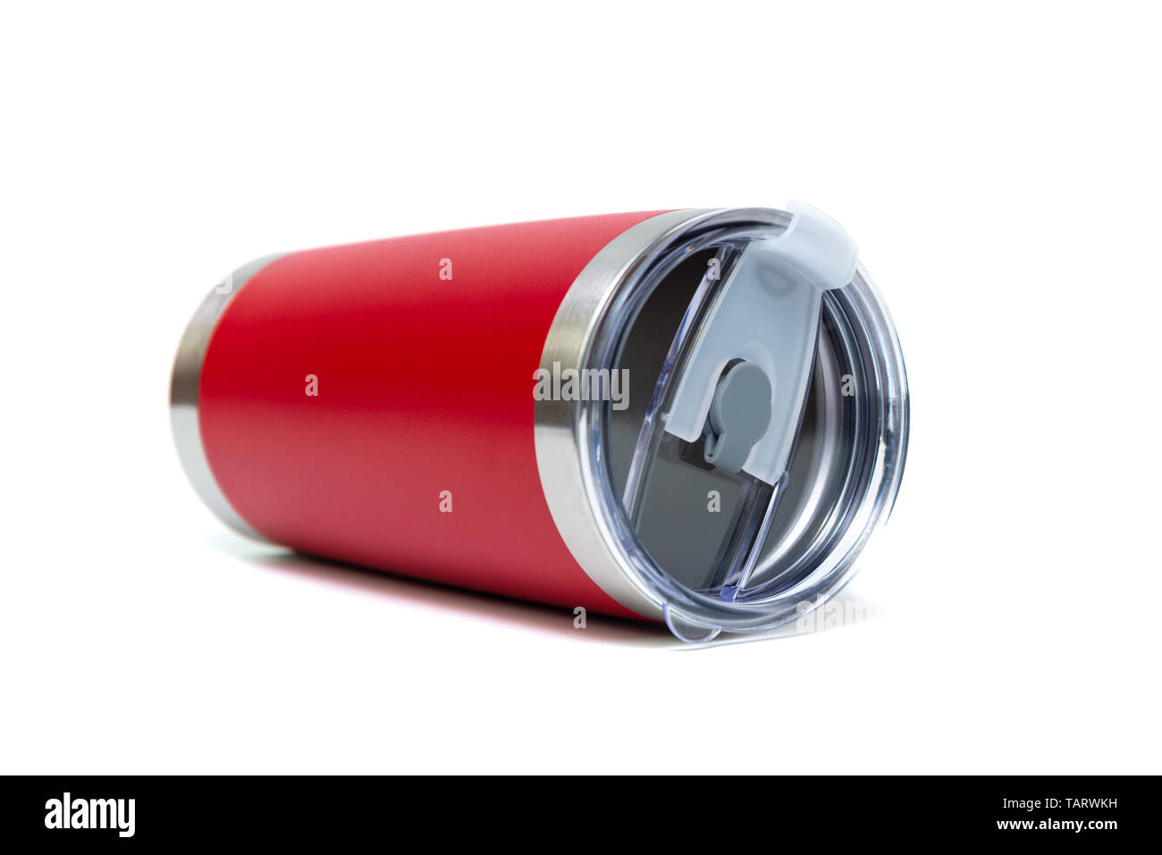 Acier inoxydable couleur rouge chaud et froid gobelet ou tasse de stockage isolé sur fond blanc. Banque D'Images