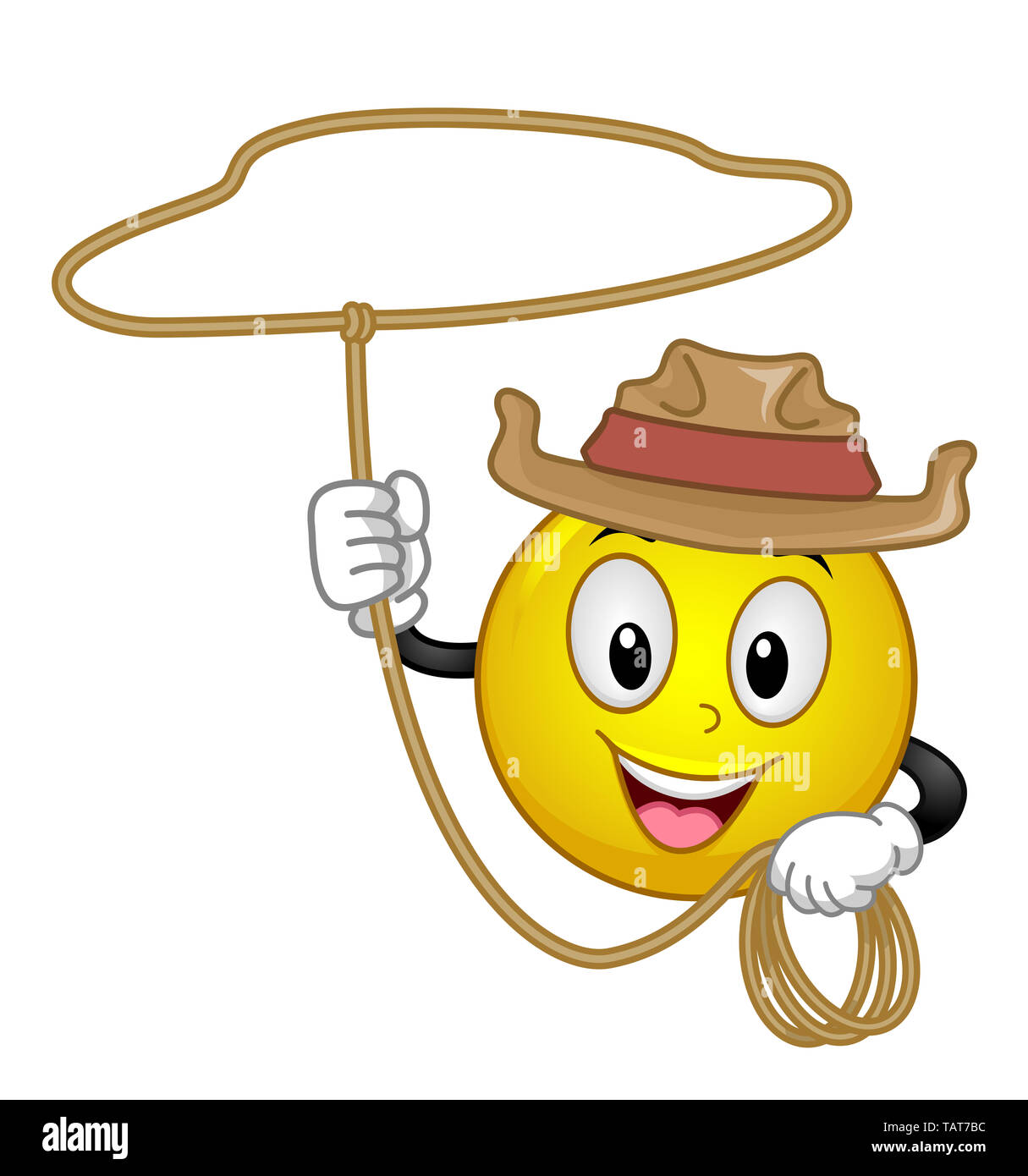Illustration d'un Smiley portant un chapeau de cowboy et faire tourner une corde ou Trick Roping Banque D'Images