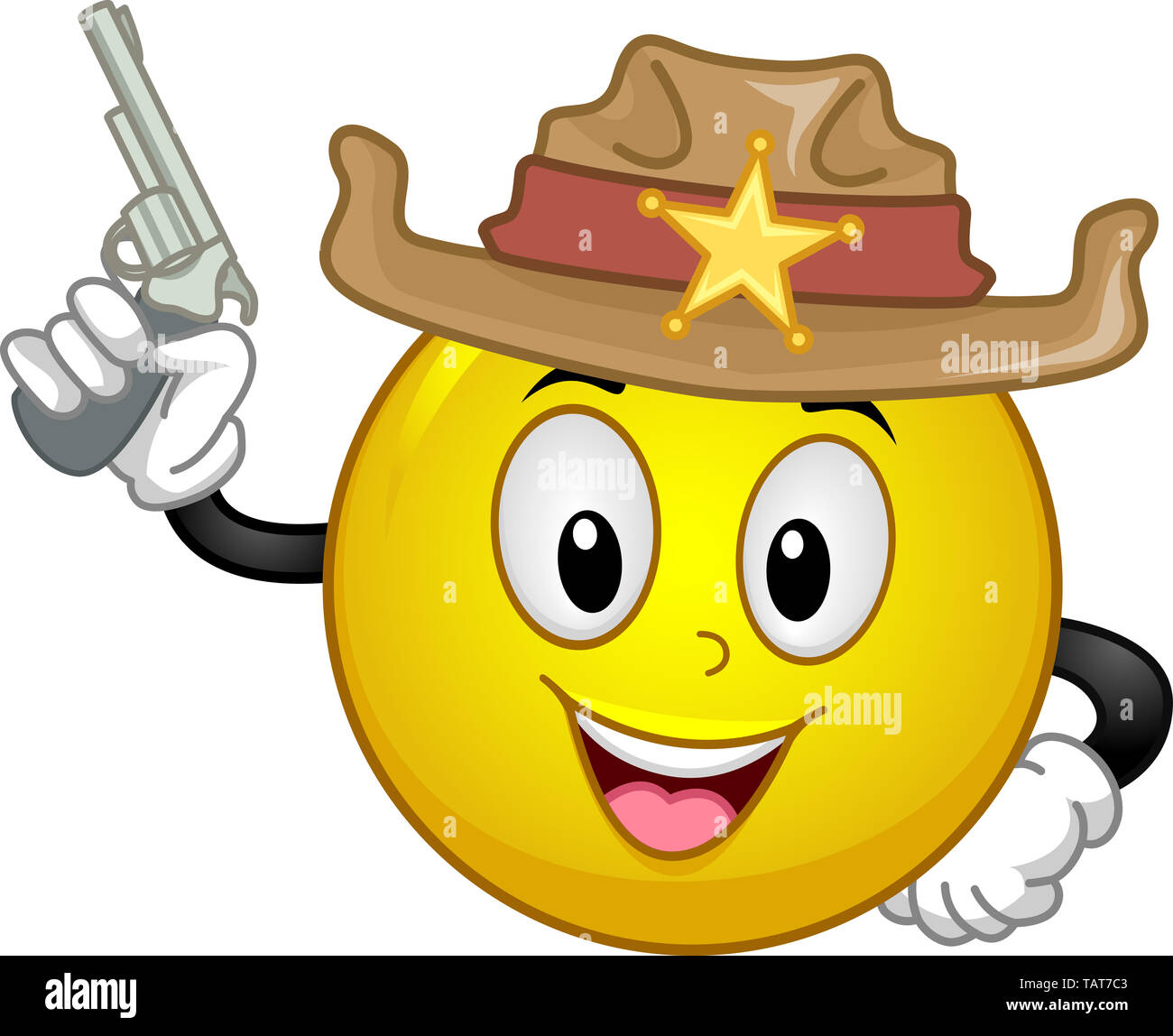 Illustration d'un shérif Smiley Wearing Hat avec Star et tenant un pistolet Banque D'Images