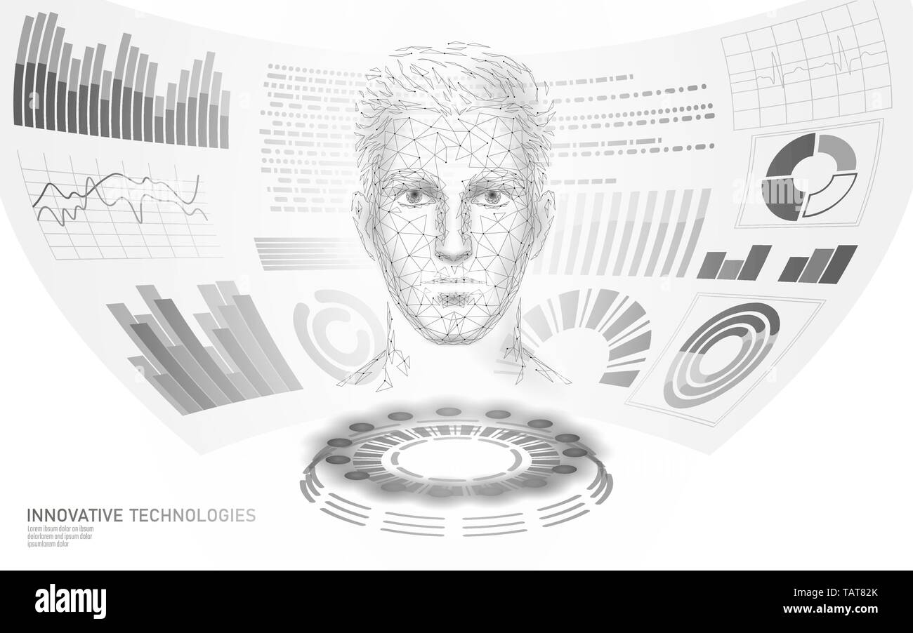 3D low poly visage humain affichage HUD médecin en ligne. La technologie de l'avenir de l'examen web laboratoire de médecine. Système d'organes futuriste diagnostic des maladies Illustration de Vecteur