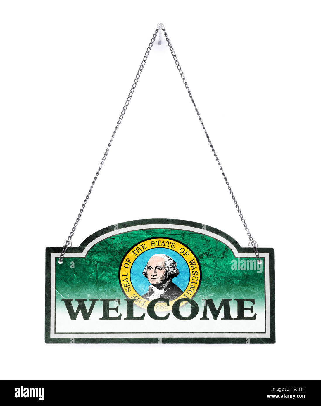 Washington vous souhaite la bienvenue ! Old metal sign isolated on white Banque D'Images