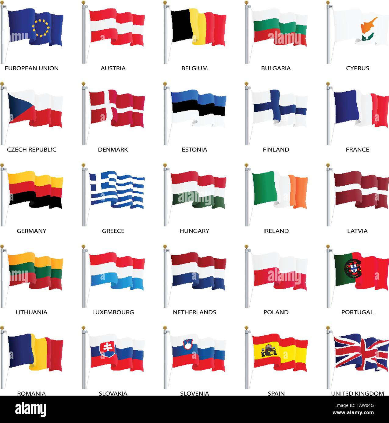 Les drapeaux des pays de l'Union européenne, les États membres de l'UE. Vector illustration Illustration de Vecteur