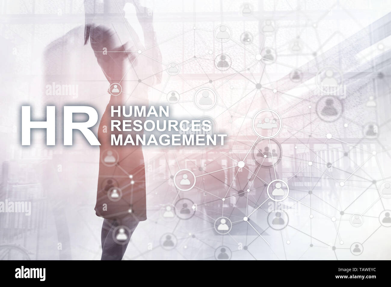 La gestion des ressources humaines, RH, Team Building et de recrutement concept sur fond flou. Banque D'Images
