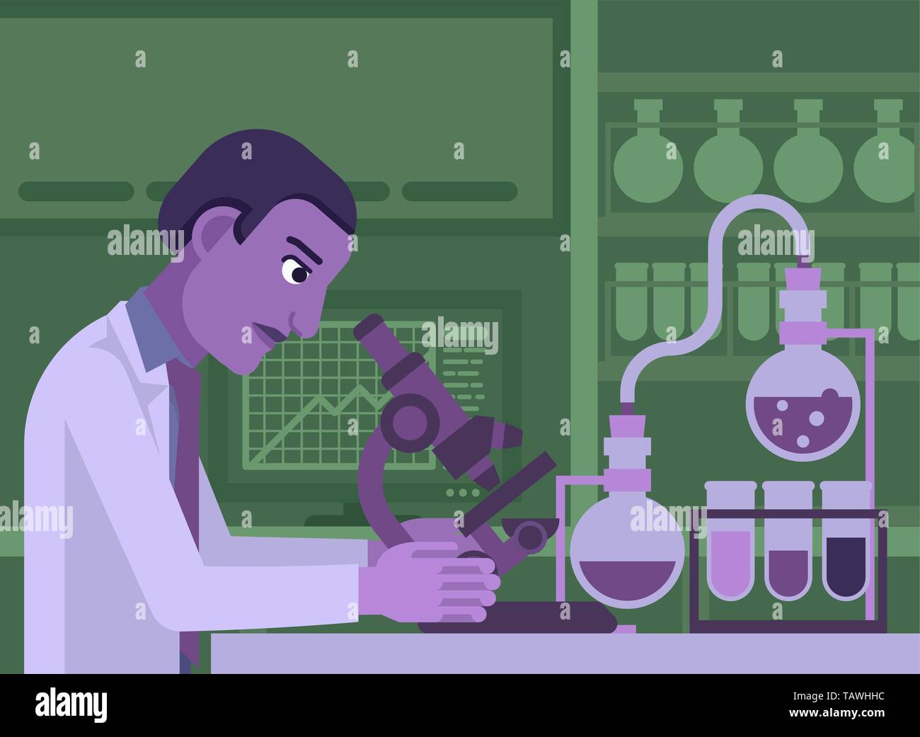 Black Scientist Working in Laboratory Illustration de Vecteur
