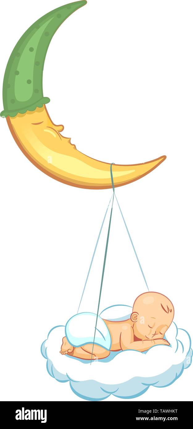Vector Illustration D Un Bebe Endormi Sur La Lune Caricature Realiste Bebe En Couche L Illustration De L Ensemble De Couches Ou Ad Image Vectorielle Stock Alamy