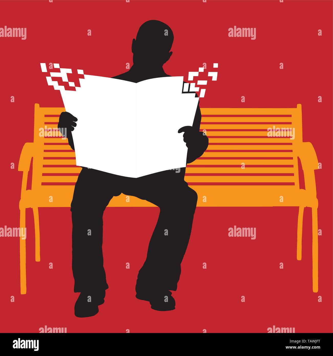 Vector illustration. L'homme lire un journal assis sur un banc de parc. Illustration de Vecteur