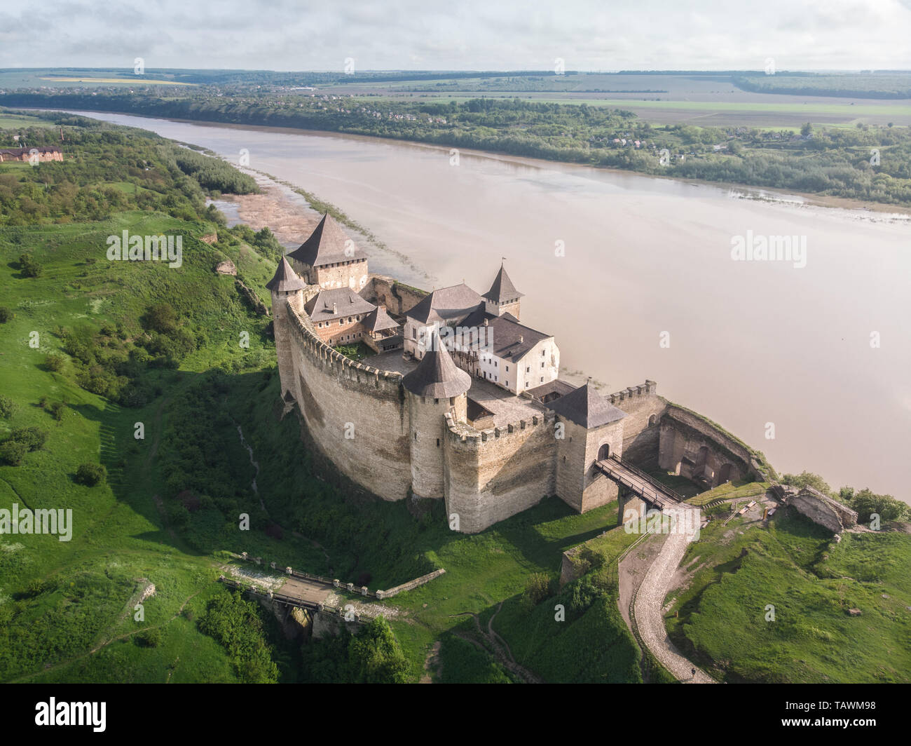 Forteresse médiévale en pierre de Khotin - Vue de dessus Banque D'Images