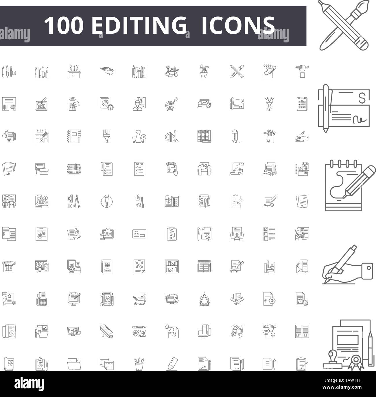 Icônes de ligne d'édition, signes, vector set, contours concept illustration Illustration de Vecteur