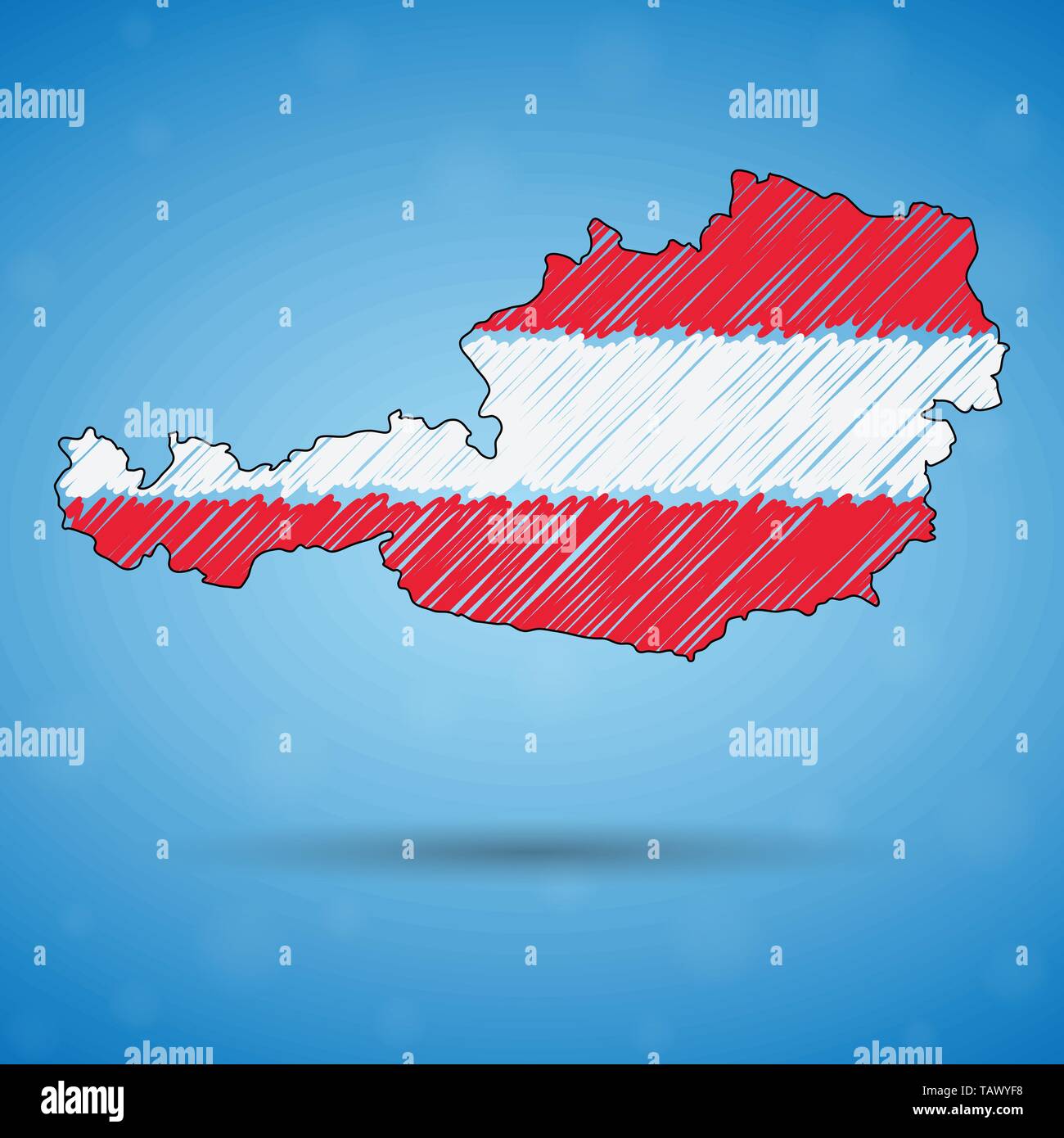 Scribble map de l'Autriche. Sketch carte du pays pour l'infographie, des brochures et des présentations, des croquis stylisé de l'Autriche. Vector illustration Illustration de Vecteur