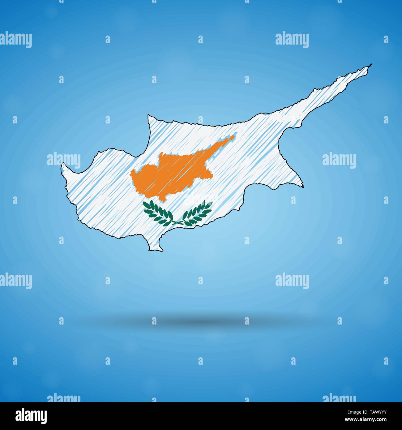 Scribble map de Chypre. Sketch carte du pays pour l'infographie, des brochures et des présentations, des croquis stylisé de Chypre. Vector illustration Illustration de Vecteur