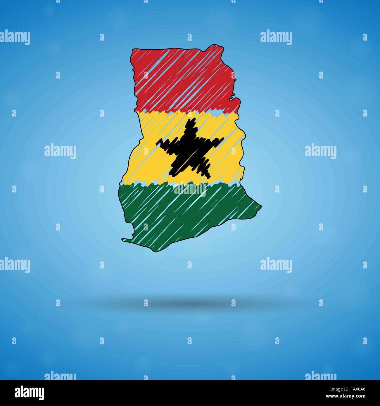 Scribble carte du Ghana. Sketch carte du pays pour l'infographie, des brochures et des présentations, des croquis stylisé du Ghana. Vector illustration Illustration de Vecteur