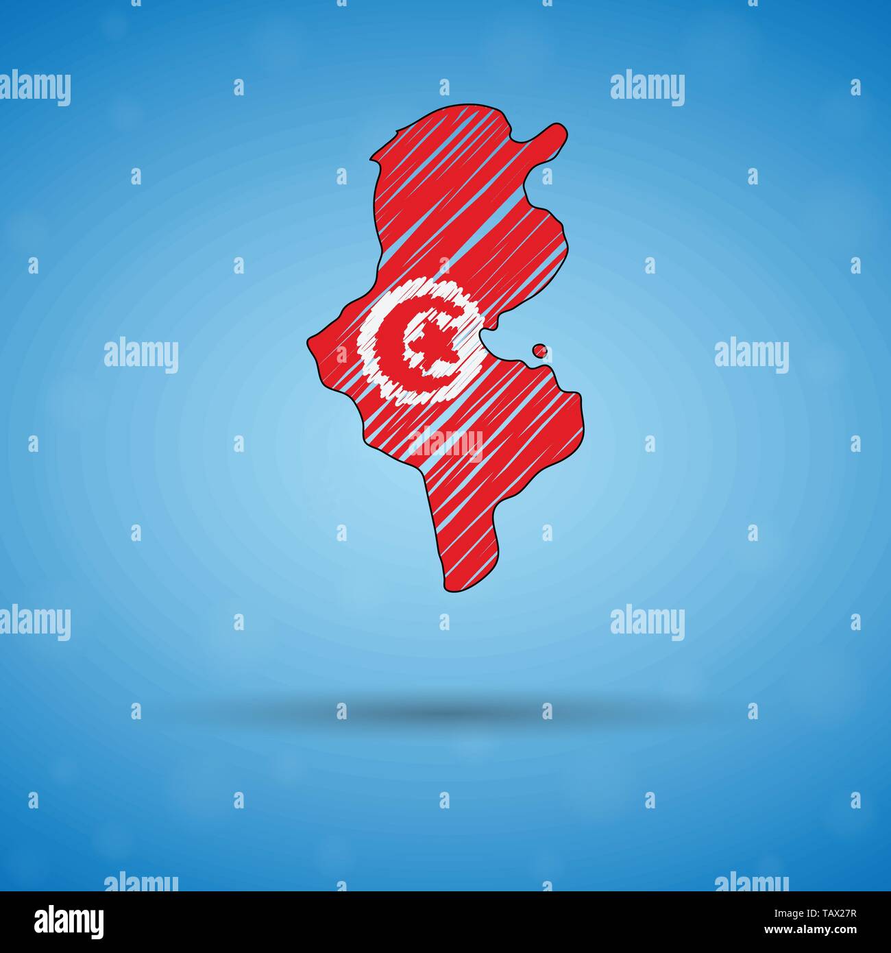 Scribble carte de la Tunisie. Sketch carte du pays pour l'infographie, des brochures et des présentations, des croquis stylisé de la Tunisie. Vector illustration Illustration de Vecteur