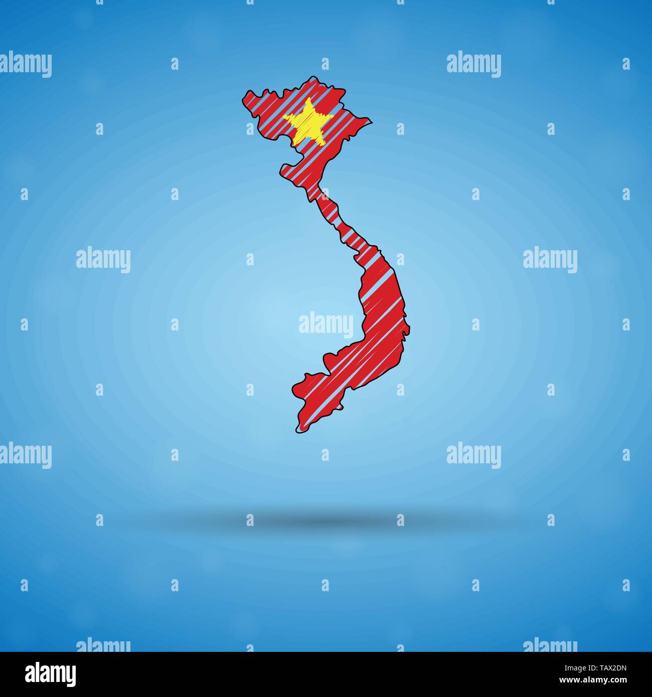 Scribble map du Vietnam. Sketch carte du pays pour l'infographie, des brochures et des présentations, des croquis stylisé du Vietnam. Vector illustration Illustration de Vecteur