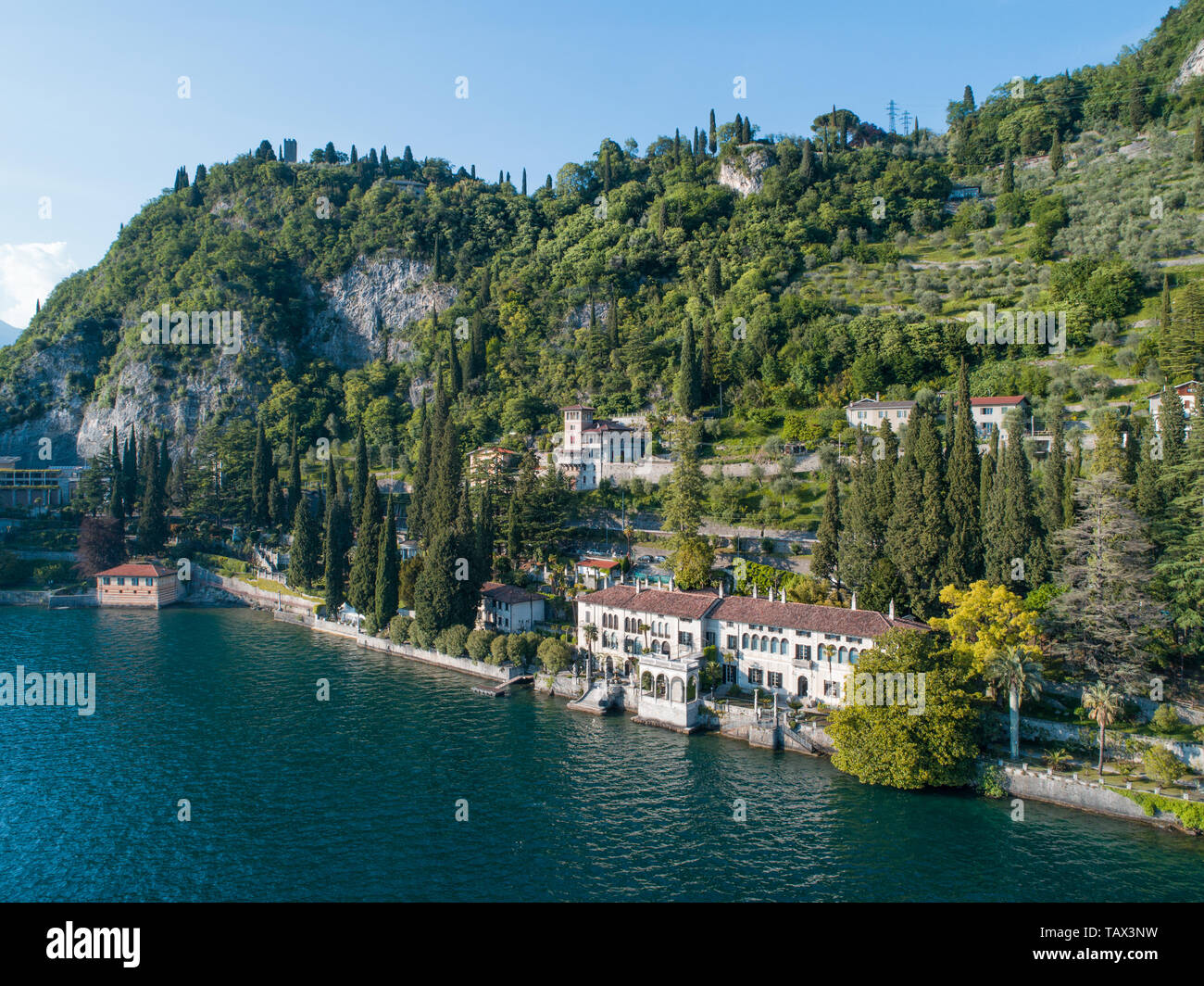 Villa Monastero, Varenna. Lac de Côme, Italie. Vue aérienne Banque D'Images