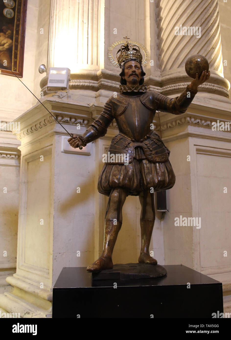 Sculpture du Roi Ferdinand III de Castille ou Saint Ferdinand, 1671. Sculpteur : Pedro Roldan. Cathédrale, Séville, Espagne. Banque D'Images