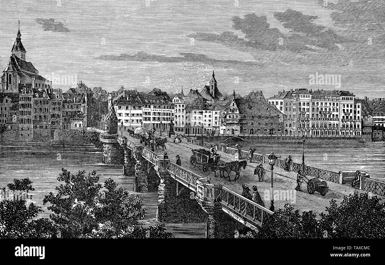 La ville de Bâle, Suisse, Europe, gravure historique du 19ème siècle, Stadtansicht von Basel, Schweiz, Europa, historischer Stich aus dem 19. Jahrhundert Banque D'Images