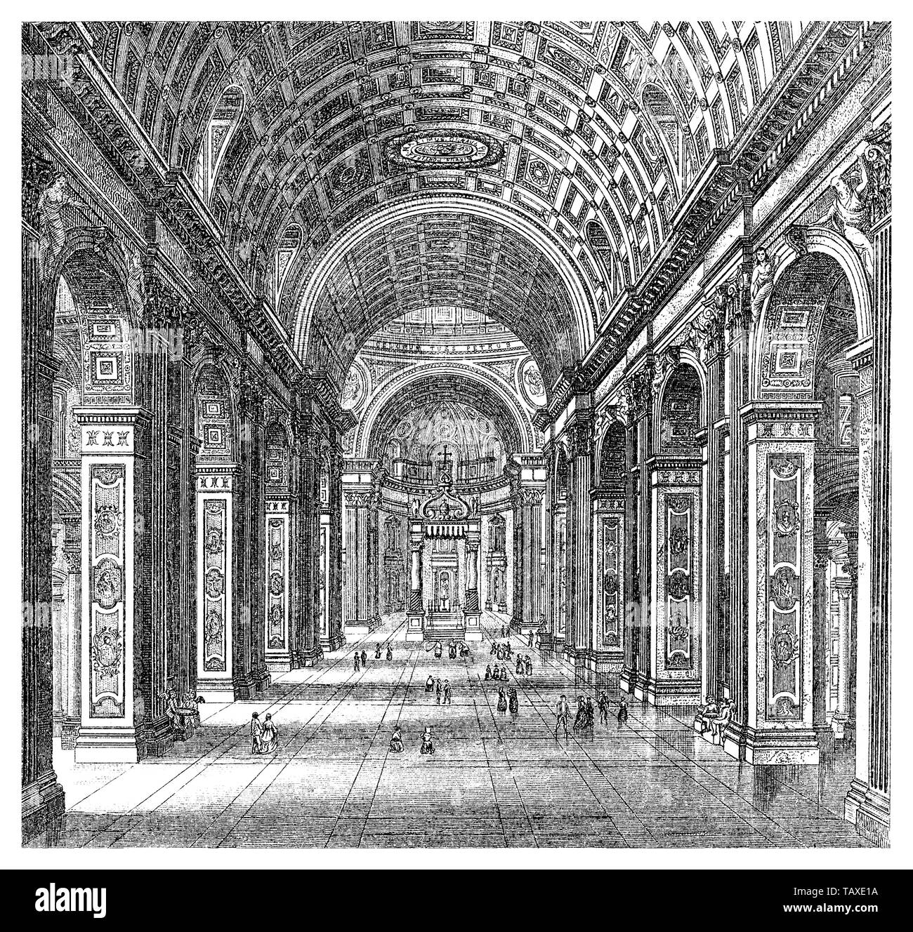 Historische, zeichnerische Darstellung, die Peterskirche en rom, Vatikan, Italien, de l'oder Petersdom, Basilique Saint-Pierre, Petersbasilika ; Vatikanische Basilique, La Basilique Papale di San Pietro in Vaticano, Sancti Petri in Vaticano oder Templum Vaticanum, 16. Jahrhundert, aus Meyers Konversations-Lexikon, 1889 Banque D'Images