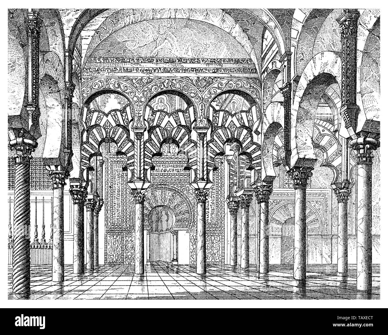 Mezquita-Catedral de Cordoue, la cathédrale catholique romaine, l'ancienne mosquée al-Dschāmiʿ Dschāmiʿ al-kabīr, Qurṭuba, Cathédrale-Mosquée de Cordoue, de l'ère de l'Espagne mauresque, 19e siècle, Die Mezquita Catedral de Córdoba, von römisch-katholische Kathedrale, Guinée Moschee al-Dschāmiʿ Dschāmiʿ al-kabīr, Qurṭuba aus der rusty nail des maurischen Spaniens, 19. Jahrhundert, aus Meyers Konversations-Lexikon, 1889 Banque D'Images