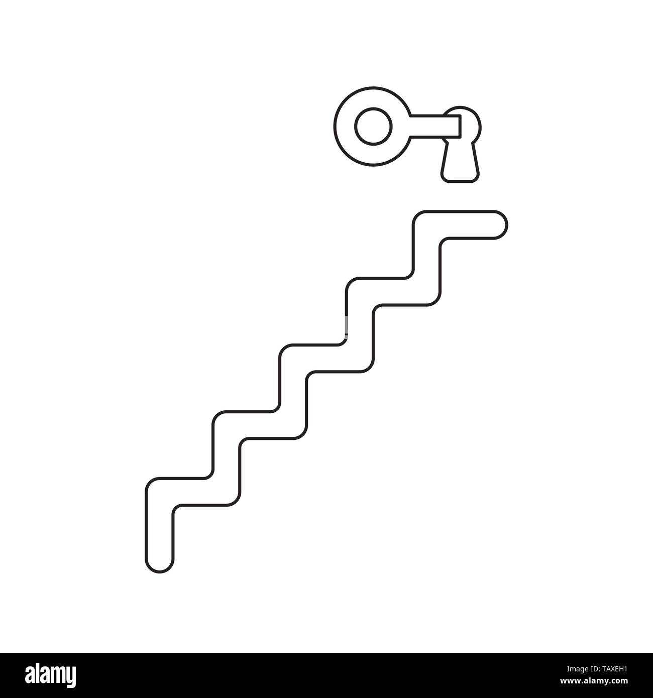 Icône vecteur concept de clé dans la serrure en haut des escaliers. Contours noirs. Illustration de Vecteur