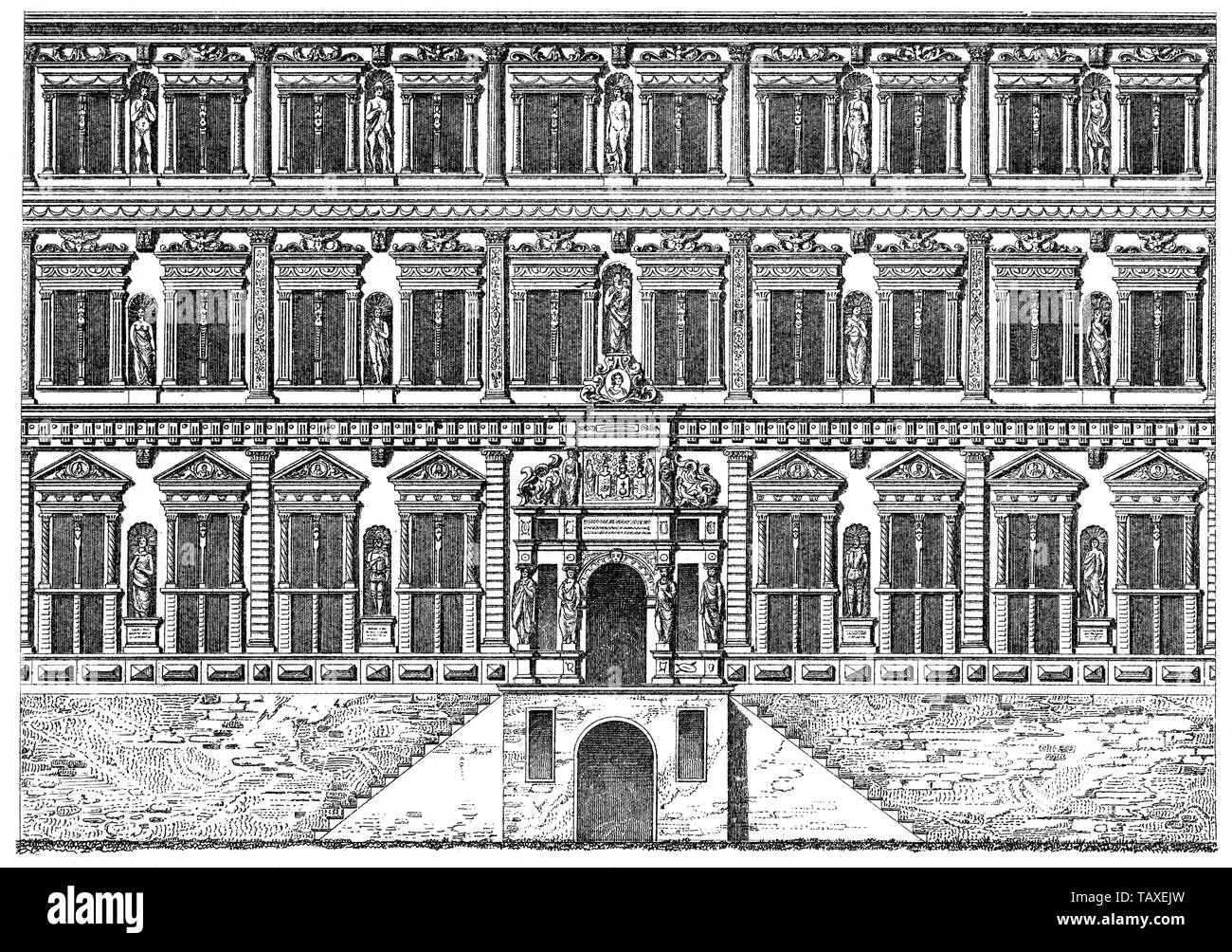 Heidelberg Schloss, Otto Heinrich Bau, Deutschland, 16. Jahrhundert, aus Meyers Konversations-Lexikon, 1889 Banque D'Images