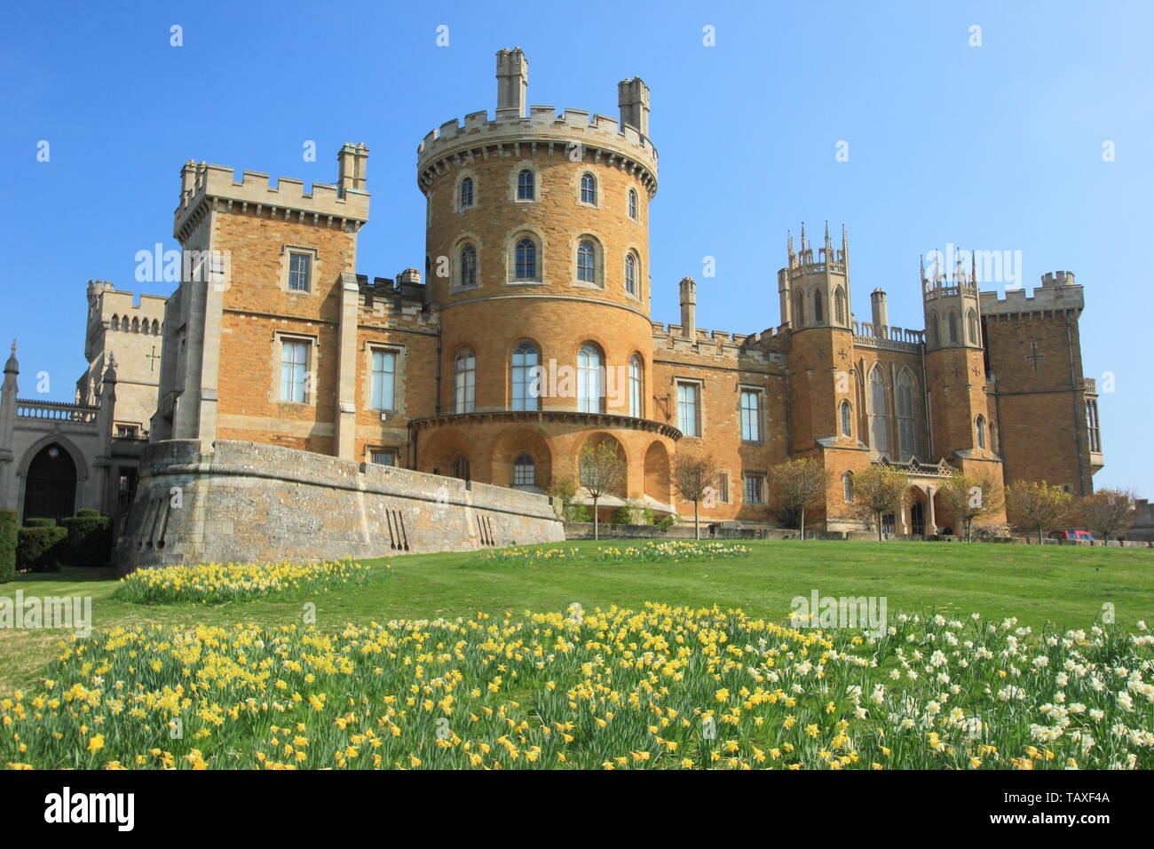 Château de Belvoir, siège du Duc de Rutland, Leicestershire, England, UK - printemps Banque D'Images