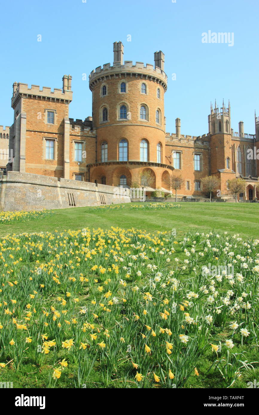 Château de Belvoir, siège du Duc de Rutland, Leicestershire, England, UK - printemps Banque D'Images