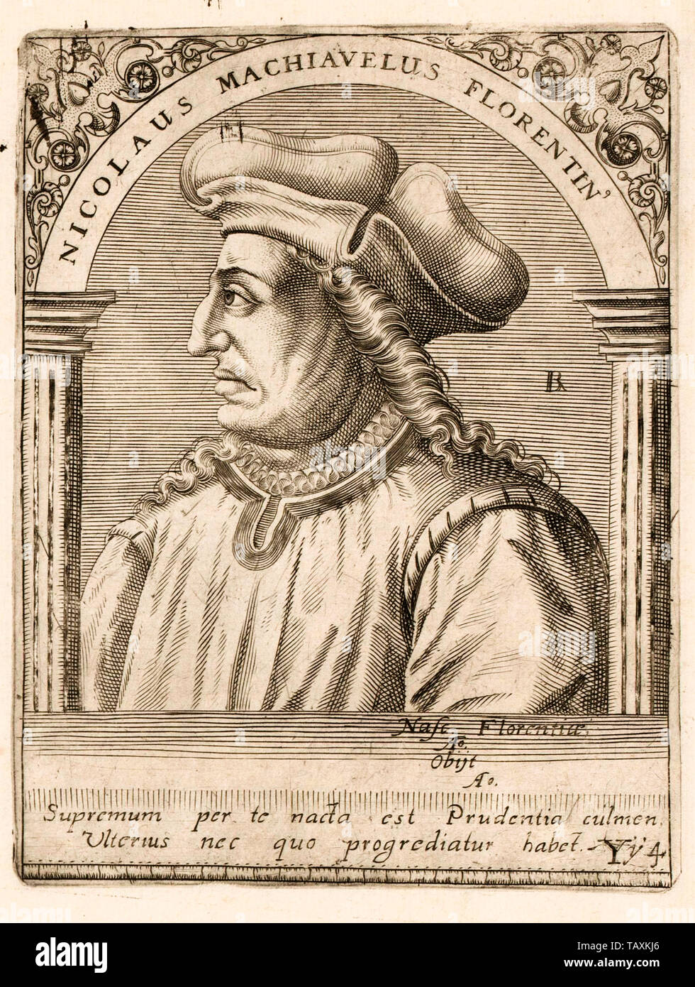 Niccolò Machiavelli, gravure portrait, vers 1597 Banque D'Images