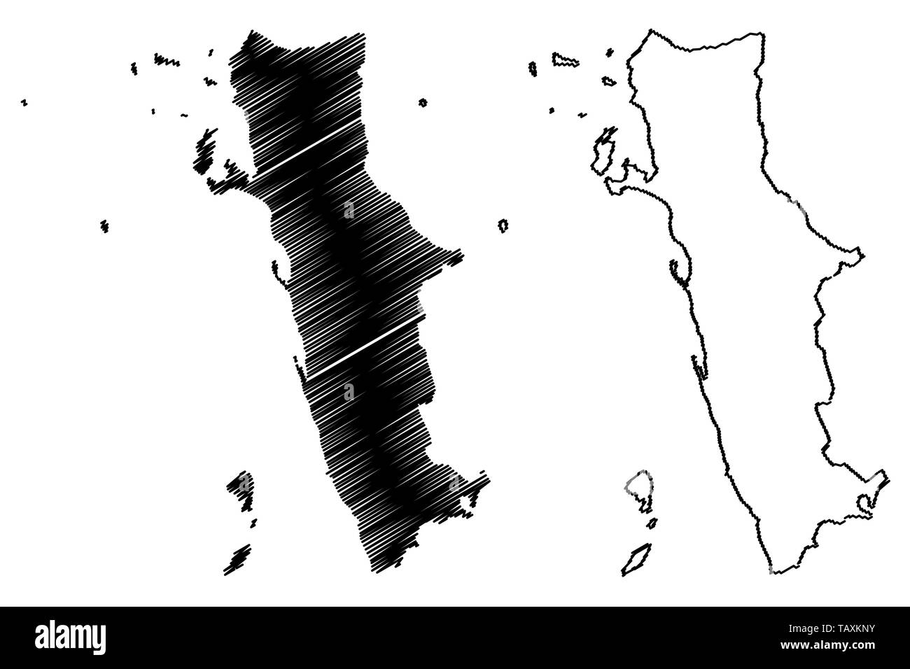 Le Gouvernorat d'Al Hudaydah (gouvernorats de Yémen, République du Yémen) map vector illustration gribouillage, croquis Côte Ouest site Illustration de Vecteur