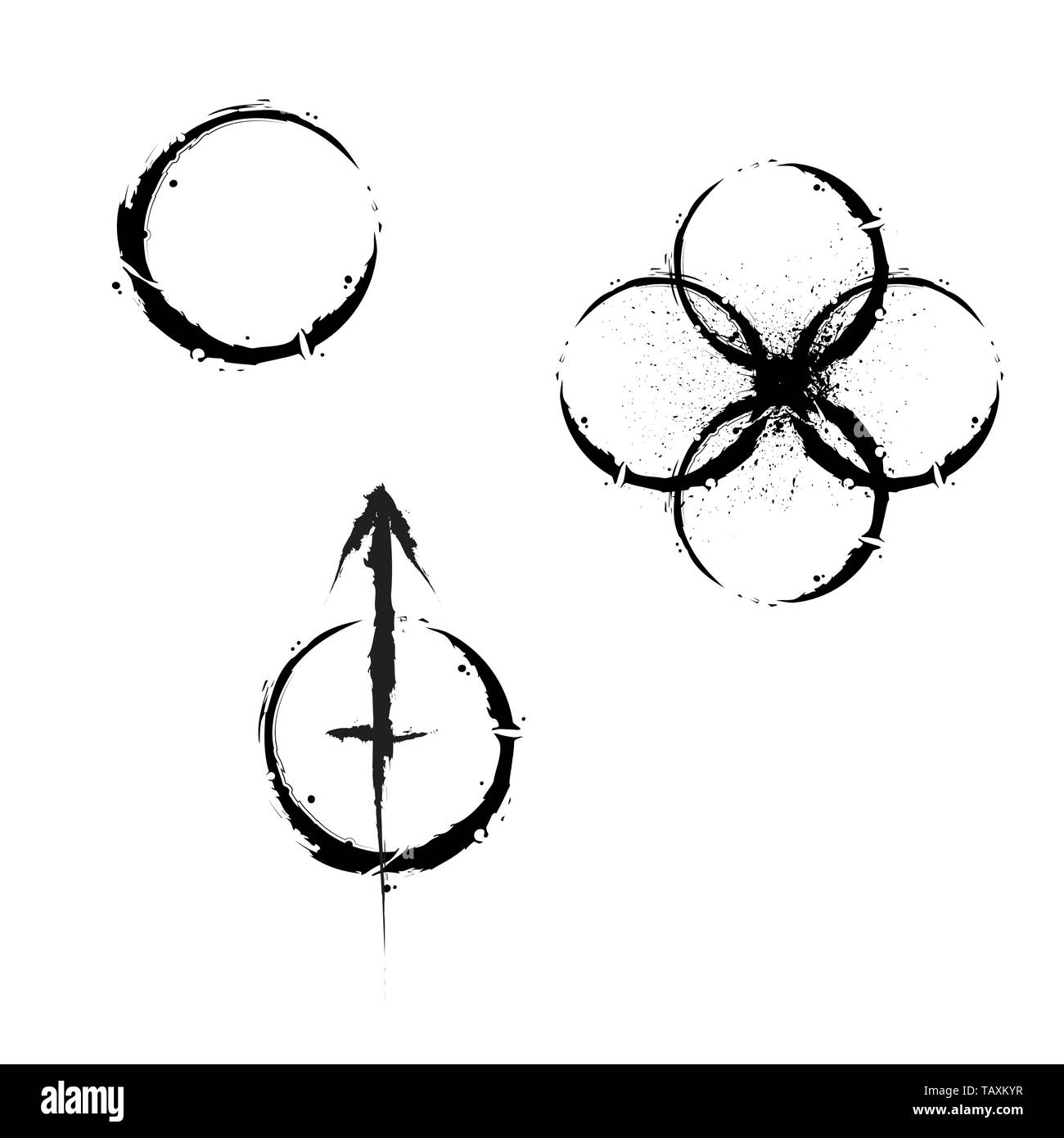 Ensemble de trois différents symboles grunge cercle isolé sur fond blanc Illustration de Vecteur