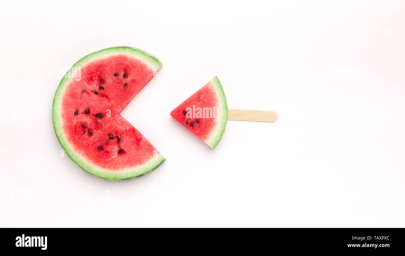 Pacman manger pastèque petits fruits frais glace Banque D'Images