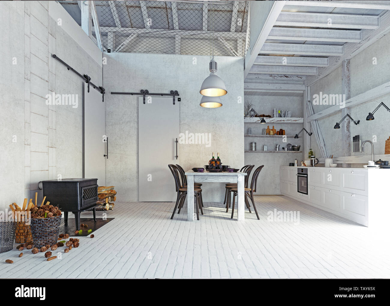 Pays cuisine intérieur. Concept de design 3D Rendering Banque D'Images