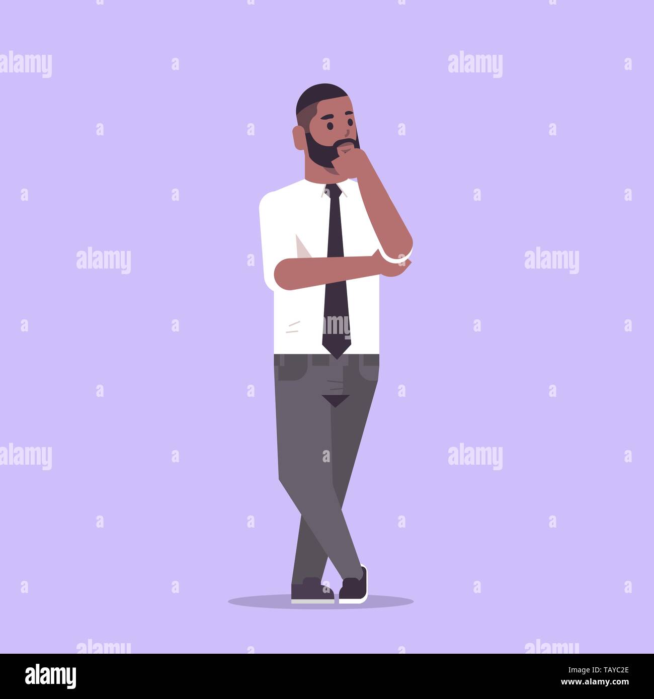 En homme d'usure formelle holding hand on chin posent permanent smiling african american male personnage business man office worker posing télévision Illustration de Vecteur