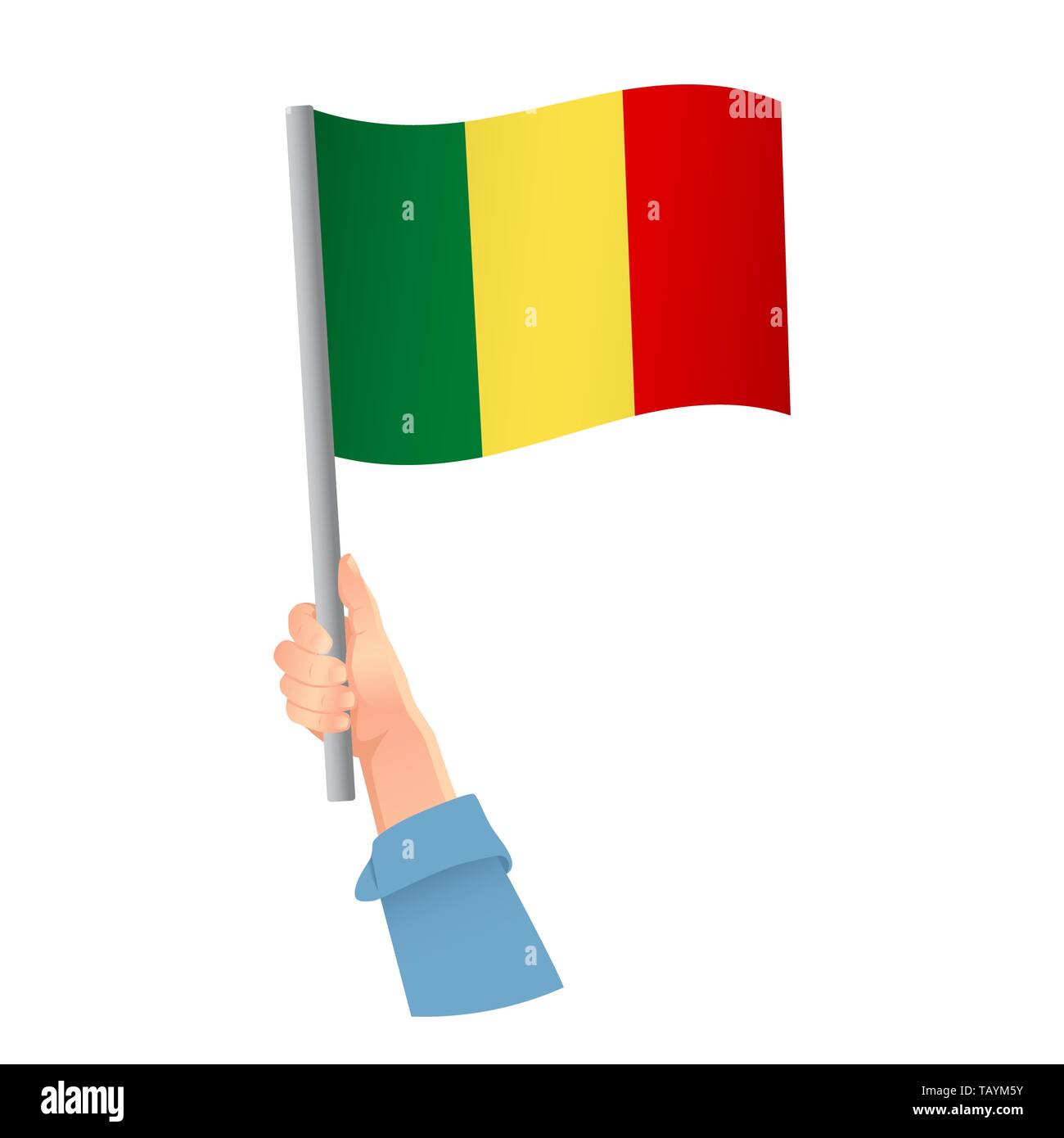 Mali drapeau dans la main. Contexte patriotique. Drapeau national du Mali illustration Banque D'Images