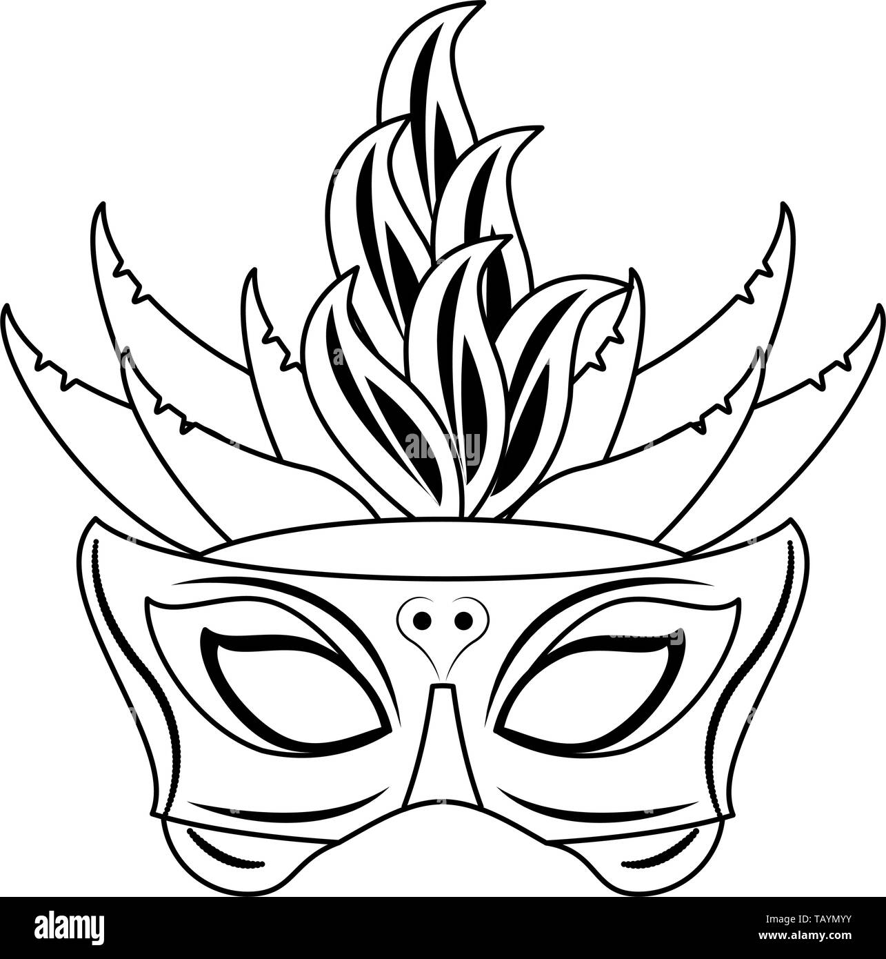 Mask avec des plumes en noir et blanc Illustration de Vecteur
