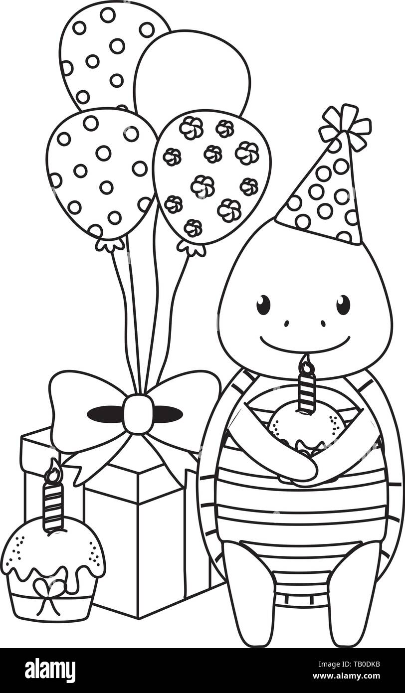 Design Dessin Anime Tortue Animal Joyeux Anniversaire Celebration Noel Decoration Et Theme Surprise Vector Illustration Image Vectorielle Stock Alamy