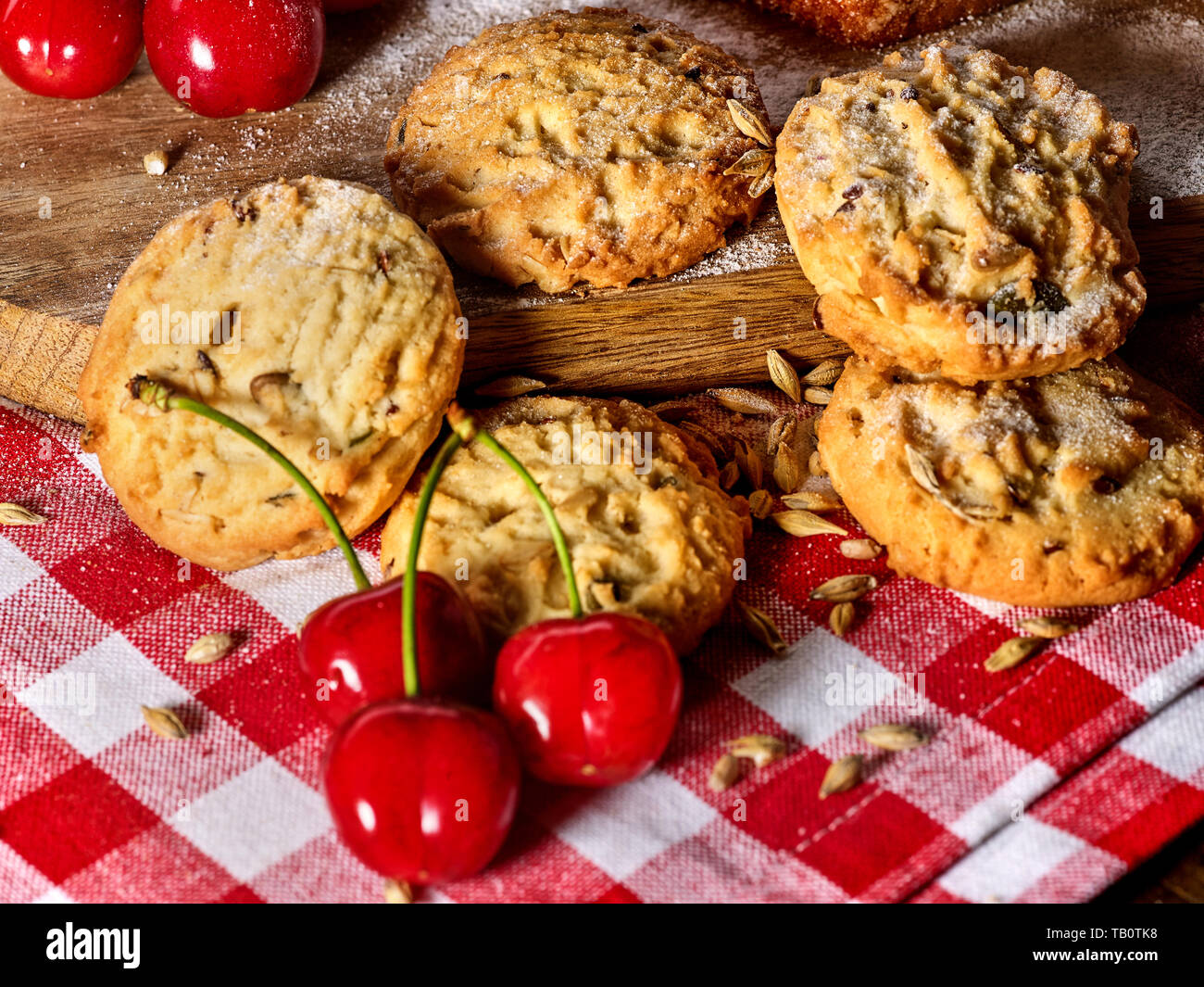 Biscuits à la collation et petit-déjeuner cherry close up Banque D'Images
