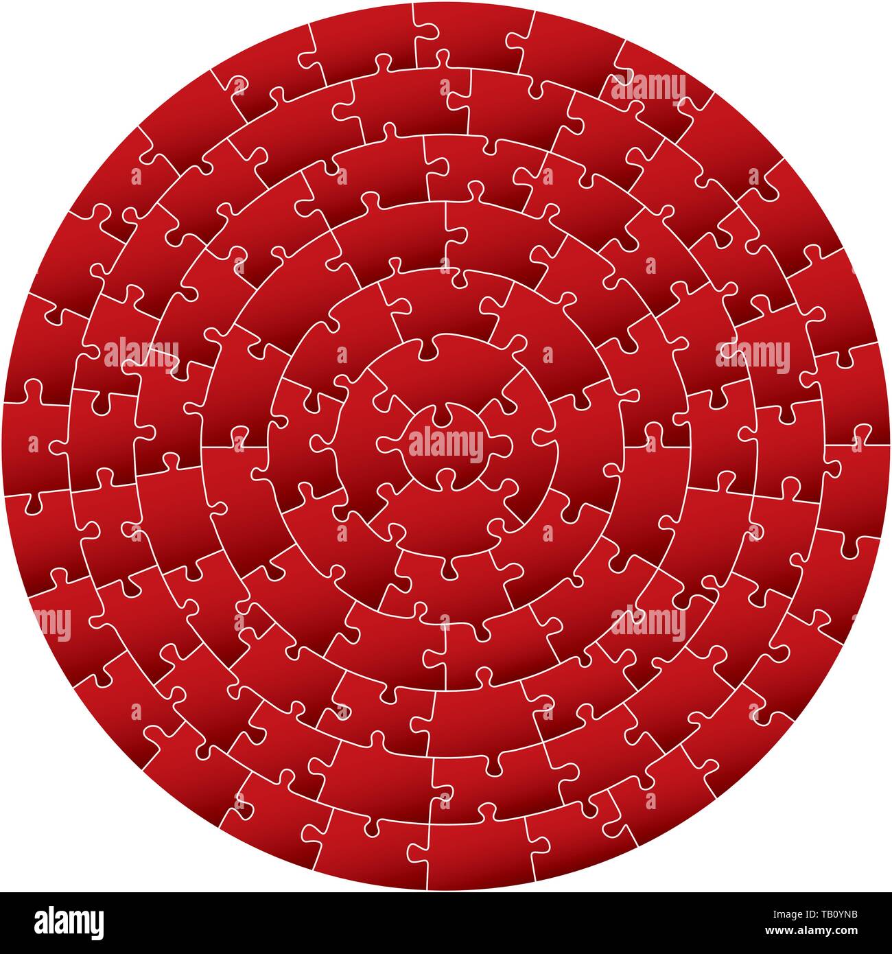 Vector illustration. Puzzle complexe circulaire en rouge. Sept cercles concentriques. Illustration de Vecteur