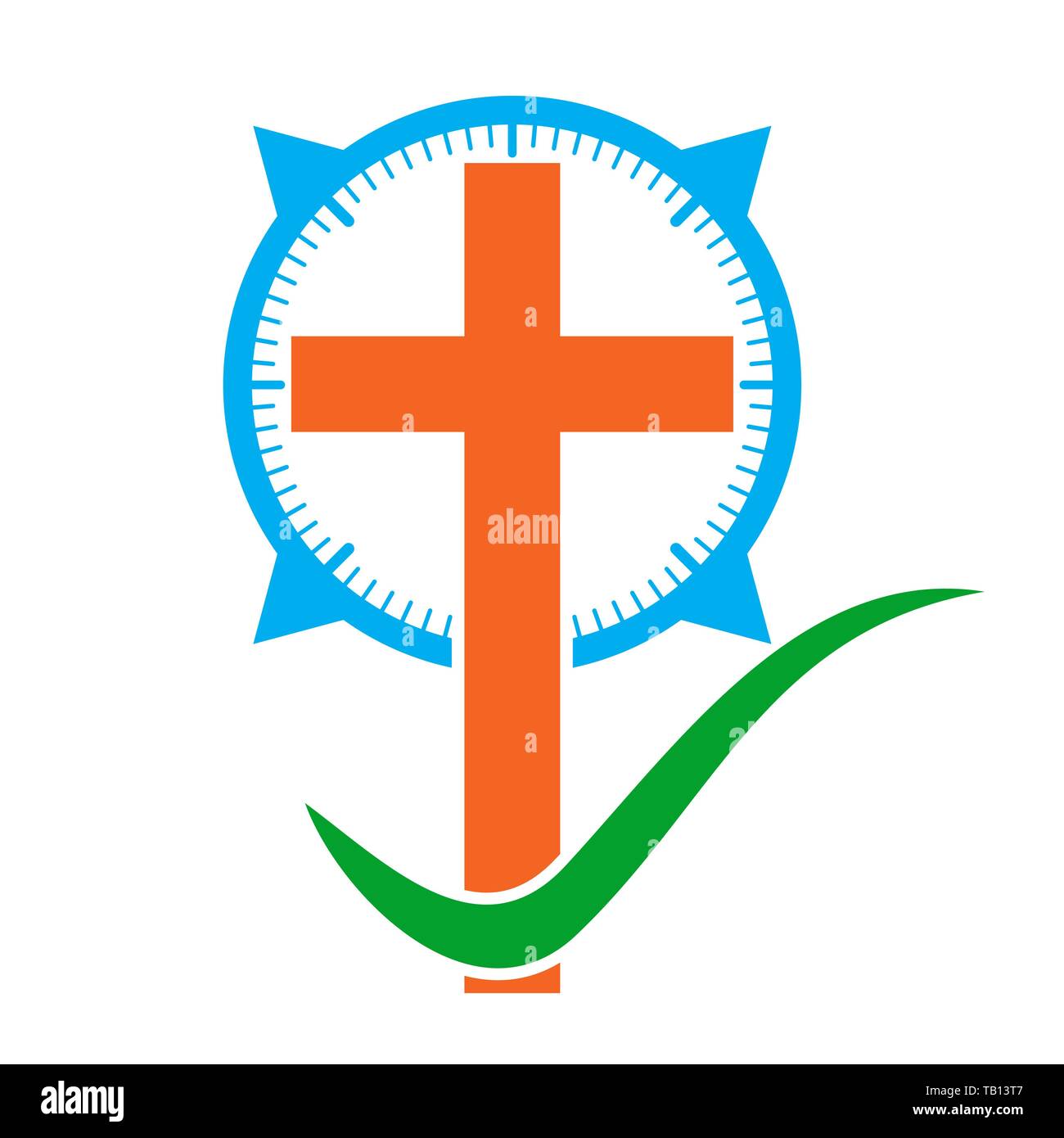 L'icône de couleur croix chrétienne avec boussole. Vector illustration. Symbole chrétien Concept dans télévision design. Illustration de Vecteur