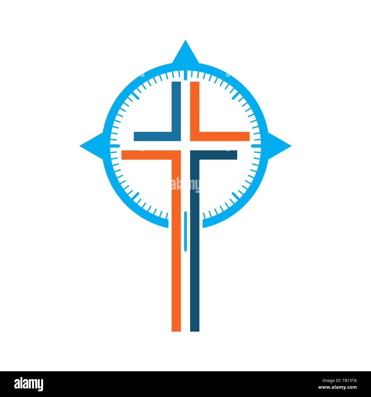 L'icône de couleur croix chrétienne avec boussole. Vector illustration. Symbole chrétien Concept dans télévision design. Illustration de Vecteur